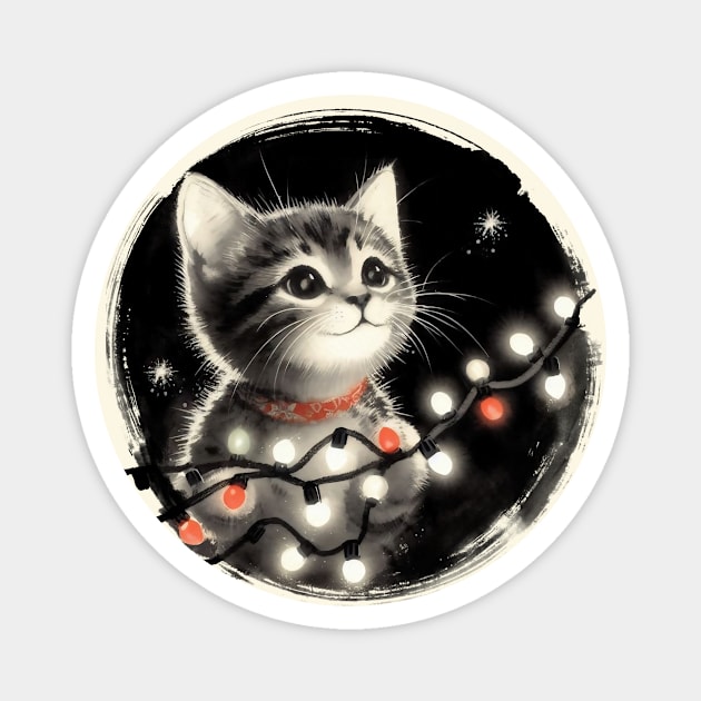 A kitten and Christmas Lights Magnet by CreativeSage